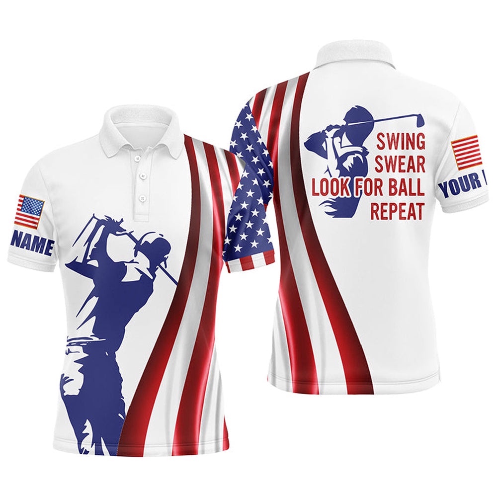 Men’s Golf Polo Shirt Custom Name American Flag Patriotic Golf Shirt Swing Swear Look For Ball Repeat, Golf Polo Shirt, Golf Shirts Men’s Golf Polo Shirt Custom Name American Flag Patriotic Golf Shirt Swing Swear Look For Ball Repeat, Golf Polo Shirt, Golf Shirts
