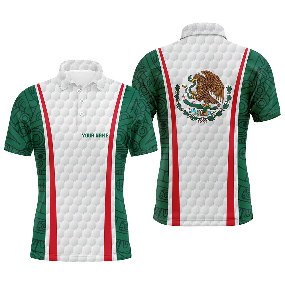 Men’s Golf Polo Shirt Custom Name Mexican Flag White Golf Shirt, Men’s Patriotic Polo Shirts, Golf Polo Shirt, Golf Shirts