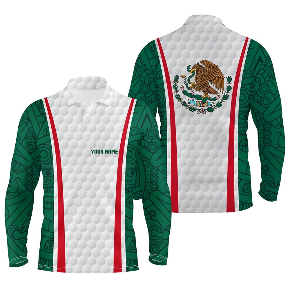 Men’s Golf Polo Shirt Custom Name Mexican Flag White Golf Shirt, Men’s Patriotic Polo Shirts, Golf Polo Shirt, Golf Shirts