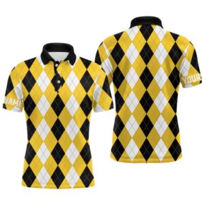 Men’s Golf Polo Shirt Custom Yellow Argyle…