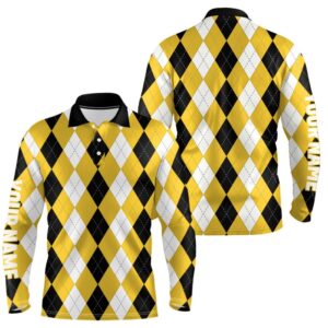 Men s Golf Polo Shirt Custom Yellow Argyle Plaid Pattern Golf Attire For Men Golf Polo Shirt Golf Shirts 2 m6ovm6.jpg