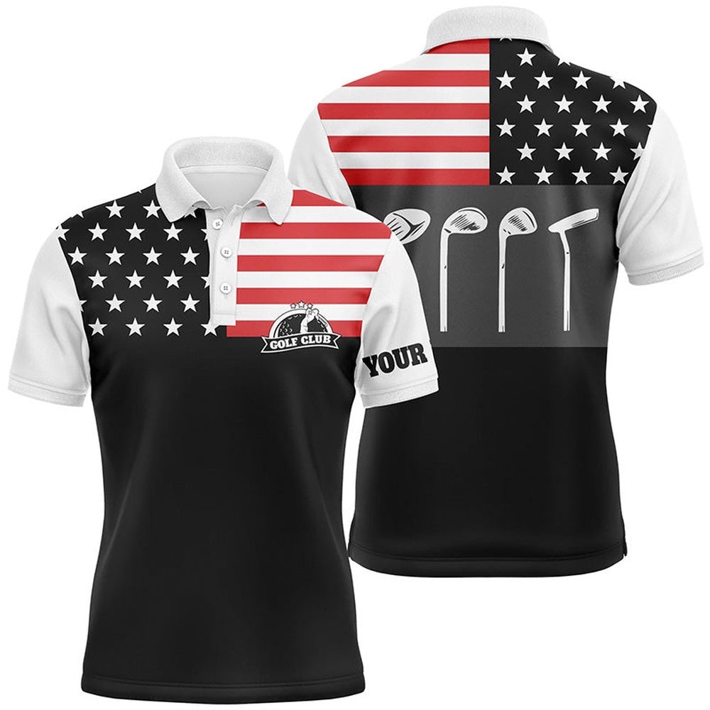 Men’s Golf Polo Shirt Golf Club American Flag Patriot Golf Custom Name Black Golf Shirt, Golfing Gift, Golf Polo Shirt, Golf Shirts