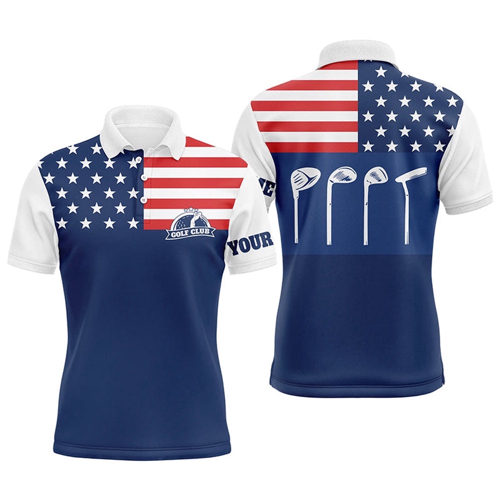 Men’s Golf Polo Shirt Golf Club American Flag Patriot Golf Custom Name Blue Golf Shirt, Golfing Gift, Golf Polo Shirt, Golf Shirts