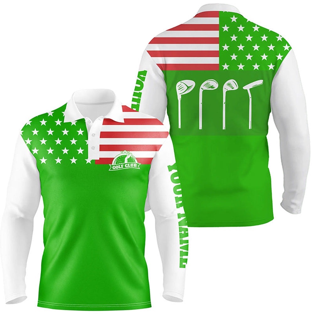 Men’s Golf Polo Shirt Golf Club American Flag Patriot Golf Custom Name Green Golf Shirt, Golfing Gift, Golf Polo Shirt, Golf Shirts