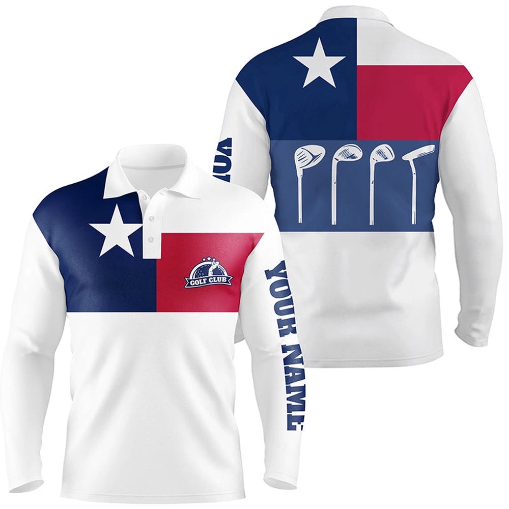 Men’s Golf Polo Shirt Golf Club Texas Flag Patriot Golf Custom Name White Golf Shirt, Golfing Gift, Golf Polo Shirt, Golf Shirts
