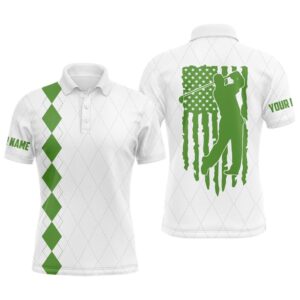 Men’s Golf Polo Shirt Green American Flag…