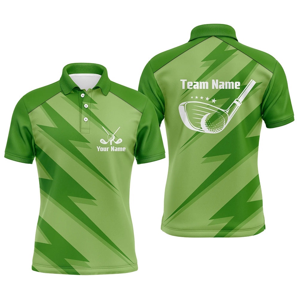 Men’s Golf Polo Shirt Green Lightning Custom Name And Team Name Golf Shirt, Golf Polo Shirt, Golf Shirts