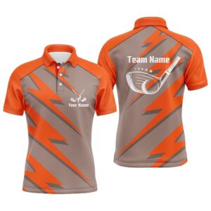 Men’s Golf Polo Shirt Orange Lightning Custom…