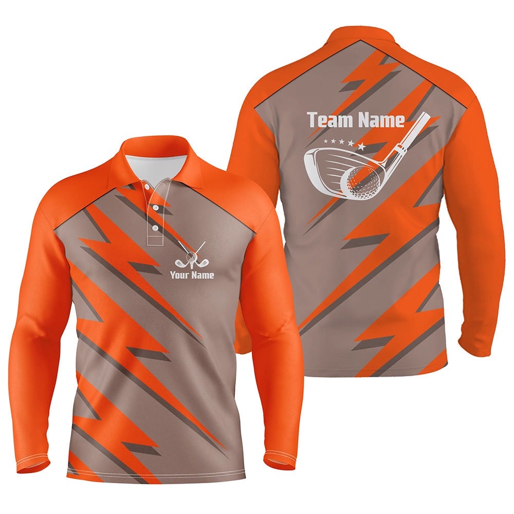 Men’s Golf Polo Shirt Orange Lightning Custom Name And Team Name Golf Shirt, Golf Polo Shirt, Golf Shirts Men’s Golf Polo Shirt Orange Lightning Custom Name And Team Name Golf Shirt, Golf Polo Shirt, Golf Shirts
