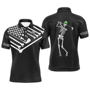 Men’s Golf Polo Shirt Skeleton American Flag…