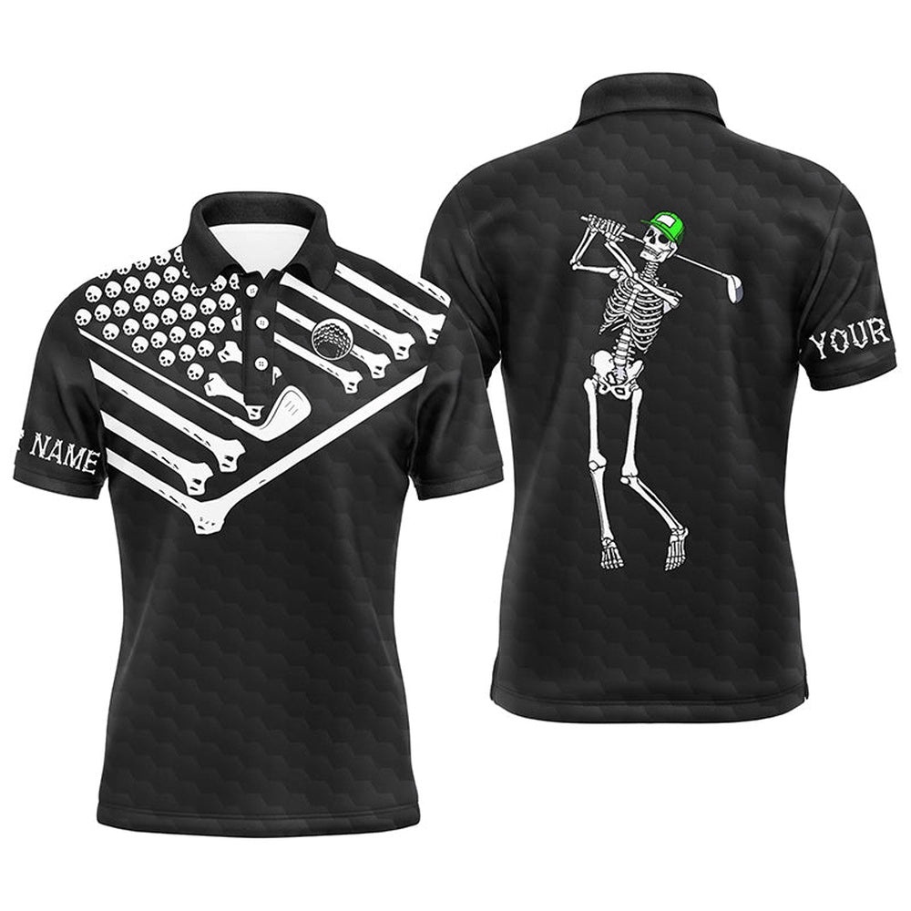 Men’s Golf Polo Shirt Skeleton American Flag Custom Black White Halloween Shirt, Golf Polo Shirt, Golf Shirts Men’s Golf Polo Shirt Skeleton American Flag Custom Black White Halloween Shirt, Golf Polo Shirt, Golf Shirts
