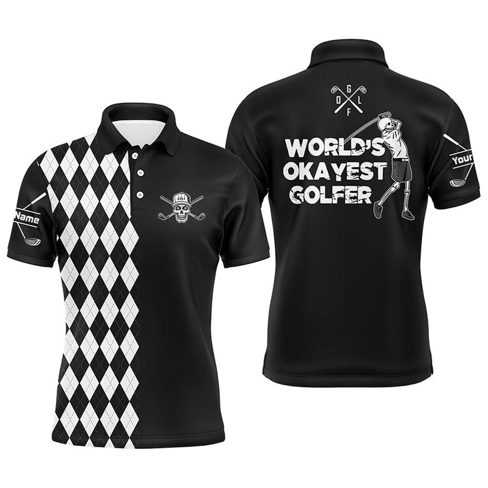 Men’s Golf Polo Shirt Skull World’S Okayest Golfer Custom Name Black & White Argyle Pattern Golf Shirts, Golf Polo Shirt, Golf Shirts Men’s Golf Polo Shirt Skull World’S Okayest Golfer Custom Name Black & White Argyle Pattern Golf Shirts, Golf Polo Shirt, Golf Shirts