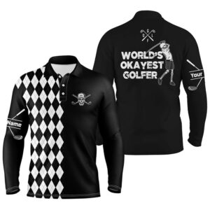 Men s Golf Polo Shirt Skull World S Okayest Golfer Custom Name Black White Argyle Pattern Golf Shirts Golf Polo Shirt Golf Shirts 2 hdd3lm.jpg