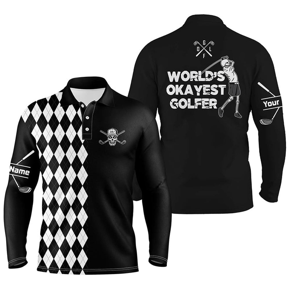 Men’s Golf Polo Shirt Skull World’S Okayest Golfer Custom Name Black & White Argyle Pattern Golf Shirts, Golf Polo Shirt, Golf Shirts Men’s Golf Polo Shirt Skull World’S Okayest Golfer Custom Name Black & White Argyle Pattern Golf Shirts, Golf Polo Shirt, Golf Shirts