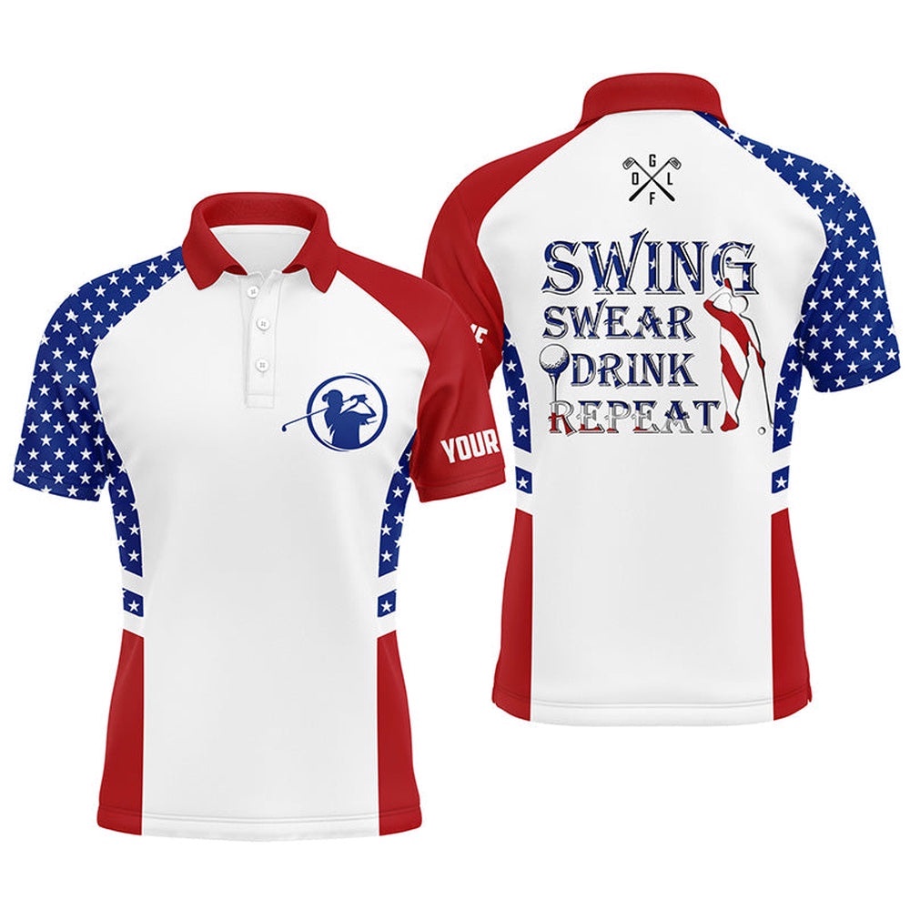 Men’s Golf Polo Shirt Swing Swear Drink Repeat Custom Name American Flag Patriotic White Golf Shirt, Golf Polo Shirt, Golf Shirts Men’s Golf Polo Shirt Swing Swear Drink Repeat Custom Name American Flag Patriotic White Golf Shirt, Golf Polo Shirt, Golf Shirts