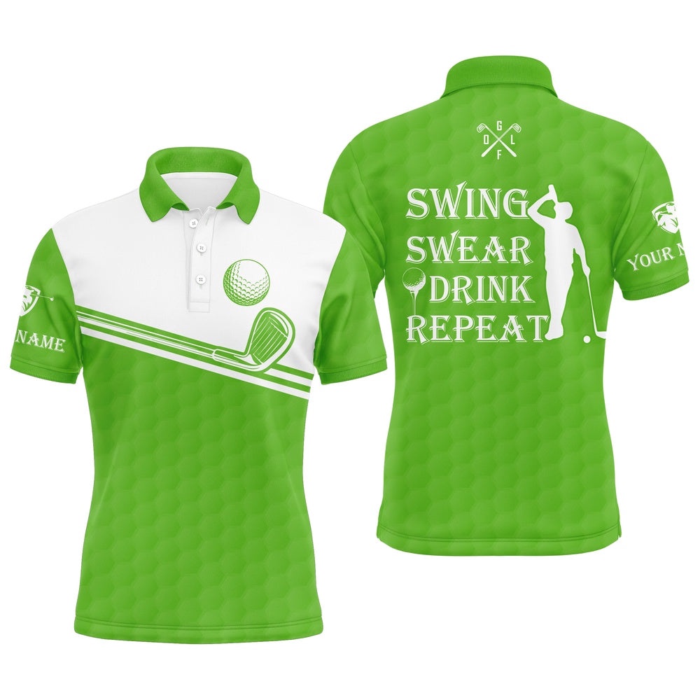 Men’s Golf Polo Shirt Swing Swear Drink Repeat Custom Name Green White Men Golf Shirts, Golf Polo Shirt, Golf Shirts Men’s Golf Polo Shirt Swing Swear Drink Repeat Custom Name Green White Men Golf Shirts, Golf Polo Shirt, Golf Shirts