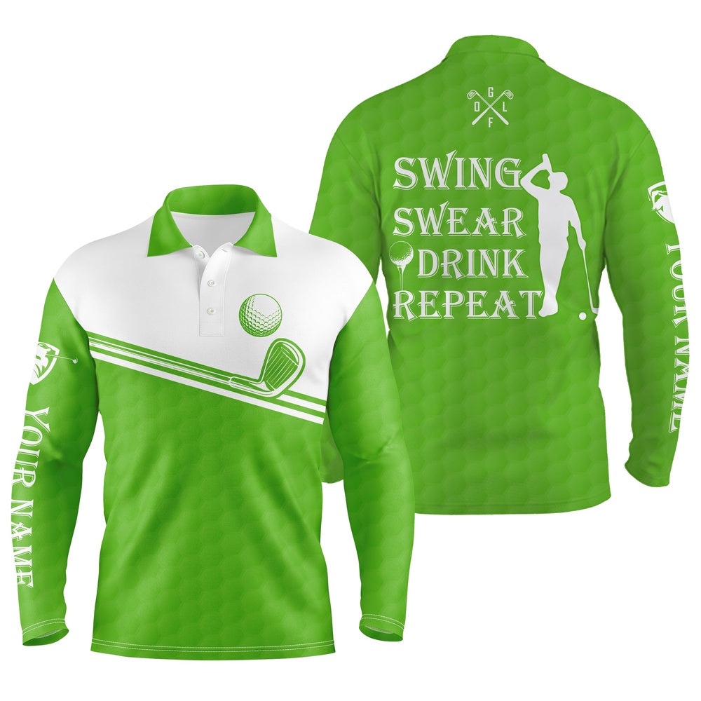 Men’s Golf Polo Shirt Swing Swear Drink Repeat Custom Name Green White Men Golf Shirts, Golf Polo Shirt, Golf Shirts Men’s Golf Polo Shirt Swing Swear Drink Repeat Custom Name Green White Men Golf Shirts, Golf Polo Shirt, Golf Shirts