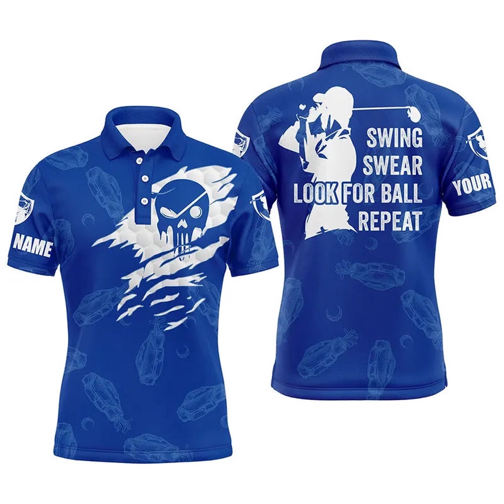 Men’s Golf Polo Shirt Swing Swear Look For Ball Repeat Custom Name Golf Clubs Pattern Shirt Blue, Golf Polo Shirt, Golf Shirts Men’s Golf Polo Shirt Swing Swear Look For Ball Repeat Custom Name Golf Clubs Pattern Shirt Blue, Golf Polo Shirt, Golf Shirts