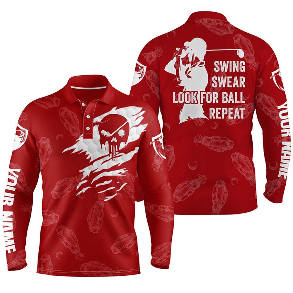 Men’s Golf Polo Shirt Swing Swear Look For Ball Repeat Custom Name Golf Clubs Pattern Shirt Red, Golf Polo Shirt, Golf Shirts Men’s Golf Polo Shirt Swing Swear Look For Ball Repeat Custom Name Golf Clubs Pattern Shirt Red, Golf Polo Shirt, Golf Shirts