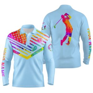 Men s Golf Polo Shirt Watercolor American Flag Custom Name Light Blue Golf Shirt Golf Polo Shirt Golf Shirts 2 tloycl.jpg
