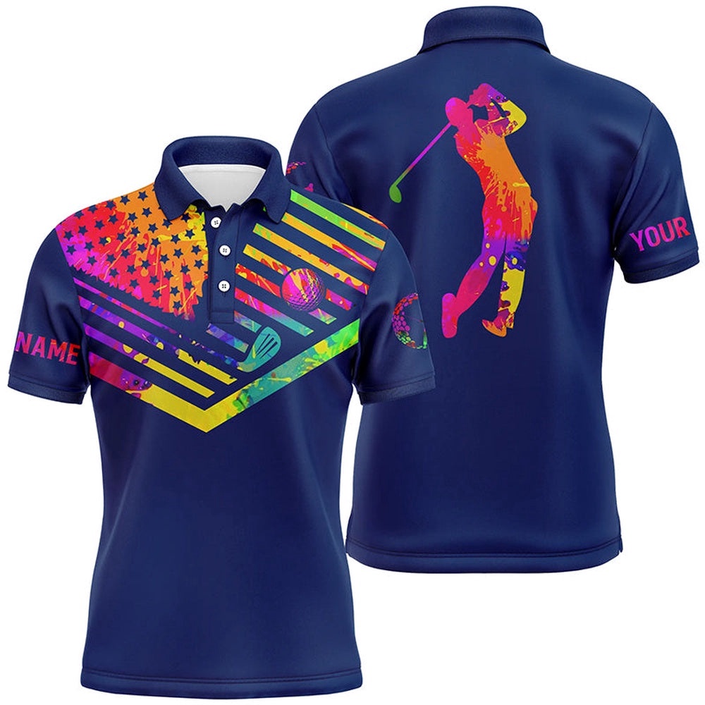 Men’s Golf Polo Shirt Watercolor American Flag Custom Name Navy Blue Golf Shirt, Golf Polo Shirt, Golf Shirts Men’s Golf Polo Shirt Watercolor American Flag Custom Name Navy Blue Golf Shirt, Golf Polo Shirt, Golf Shirts