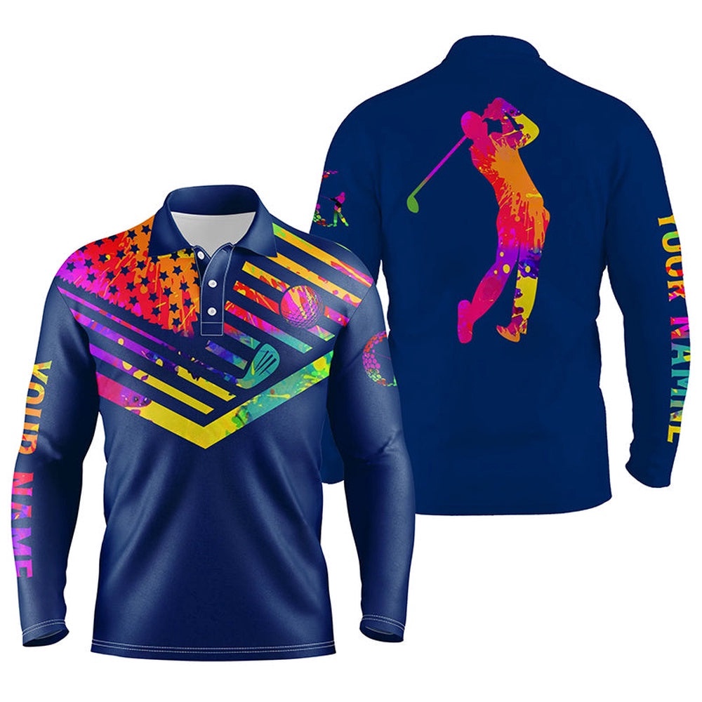 Men’s Golf Polo Shirt Watercolor American Flag Custom Name Navy Blue Golf Shirt, Golf Polo Shirt, Golf Shirts Men’s Golf Polo Shirt Watercolor American Flag Custom Name Navy Blue Golf Shirt, Golf Polo Shirt, Golf Shirts