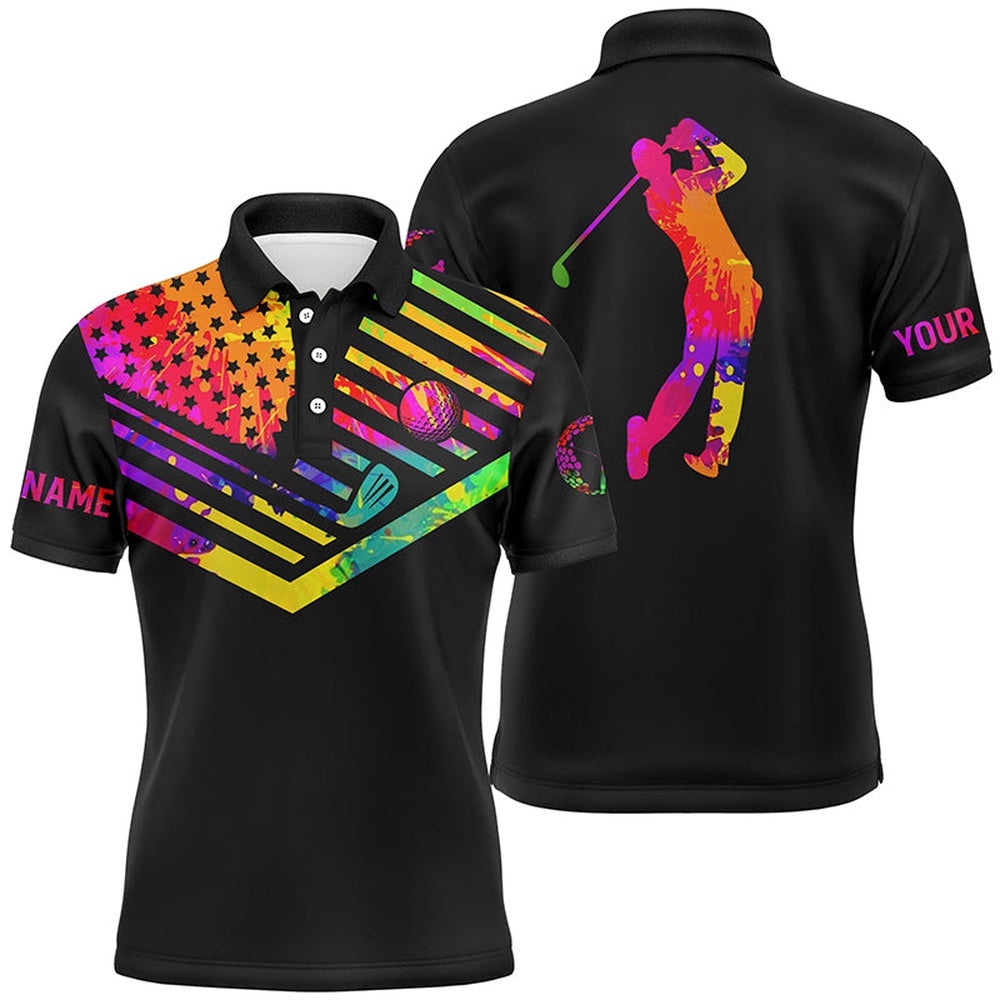 Men’s Golf Polo Shirt Watercolor American Flag Th July Custom Name Black Golf Shirt, Golf Polo Shirt, Golf Shirts Men’s Golf Polo Shirt Watercolor American Flag Th July Custom Name Black Golf Shirt, Golf Polo Shirt, Golf Shirts