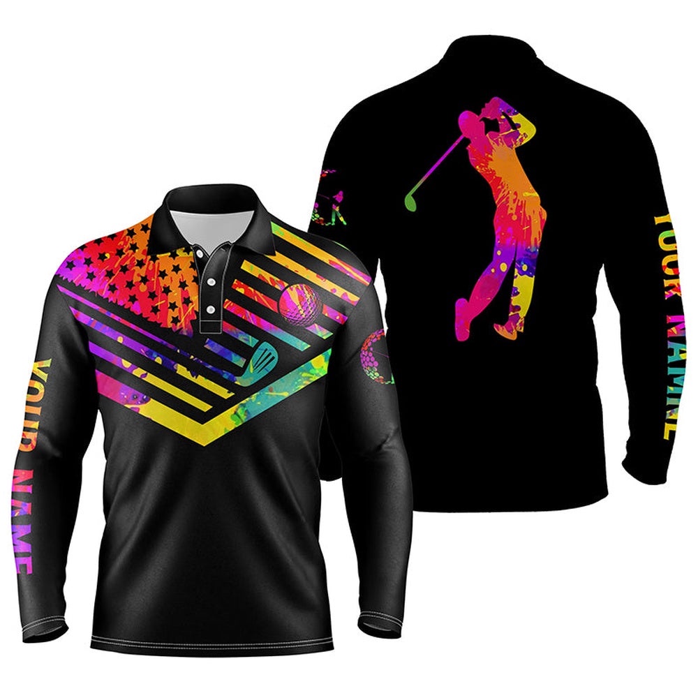 Men’s Golf Polo Shirt Watercolor American Flag Th July Custom Name Black Golf Shirt, Golf Polo Shirt, Golf Shirts Men’s Golf Polo Shirt Watercolor American Flag Th July Custom Name Black Golf Shirt, Golf Polo Shirt, Golf Shirts