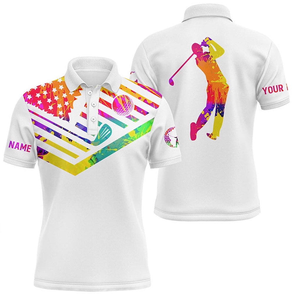 Men’s Golf Polo Shirt Watercolor American Flag Th July Custom Name Patriotic White Golf Shirt, Golf Polo Shirt, Golf Shirts Men’s Golf Polo Shirt Watercolor American Flag Th July Custom Name Patriotic White Golf Shirt, Golf Polo Shirt, Golf Shirts