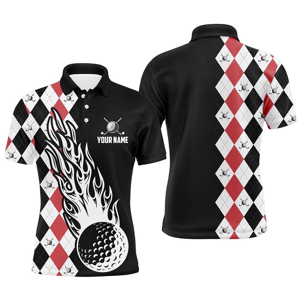 Men’s Golf Polo Shirts Custom Black And Red Argyle Pattern Golf Ball Fire Cool Men’s Golf Shirt, Golf Polo Shirt, Golf Shirts Men’s Golf Polo Shirts Custom Black And Red Argyle Pattern Golf Ball Fire Cool Men’s Golf Shirt, Golf Polo Shirt, Golf Shirts