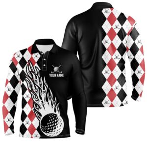 Men s Golf Polo Shirts Custom Black And Red Argyle Pattern Golf Ball Fire Cool Men s Golf Shirt Golf Polo Shirt Golf Shirts 2 a2fgah.jpg