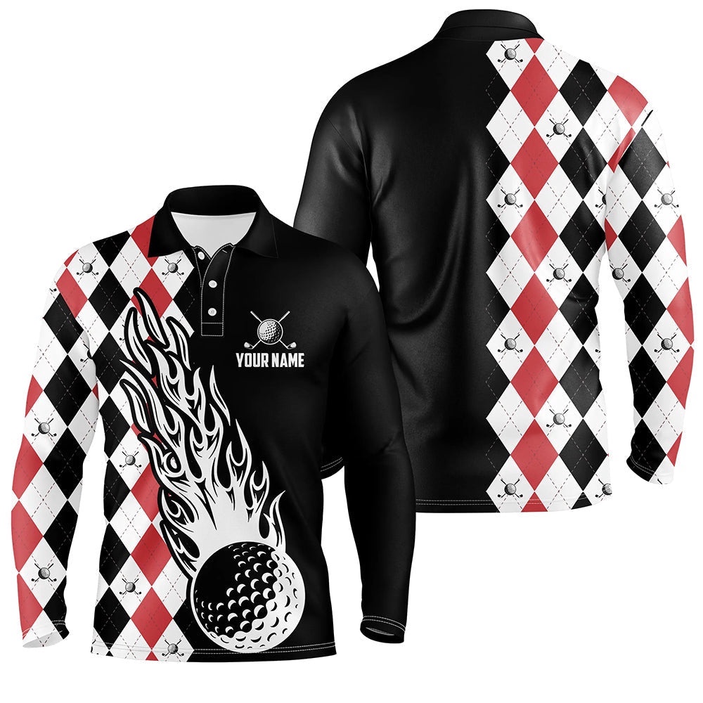 Men’s Golf Polo Shirts Custom Black And Red Argyle Pattern Golf Ball Fire Cool Men’s Golf Shirt, Golf Polo Shirt, Golf Shirts Men’s Golf Polo Shirts Custom Black And Red Argyle Pattern Golf Ball Fire Cool Men’s Golf Shirt, Golf Polo Shirt, Golf Shirts