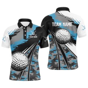 Men’s Golf Polo Shirts Custom Blue Camo…