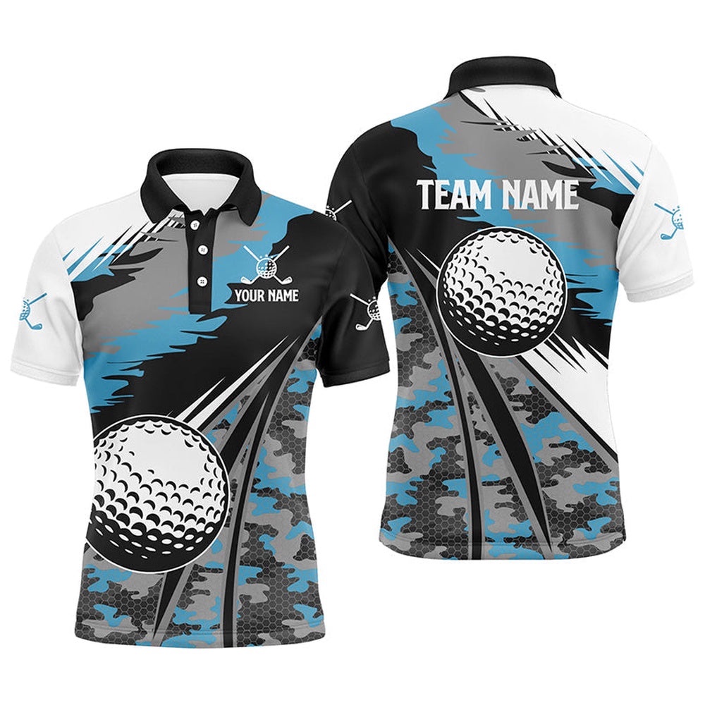 Men’s Golf Polo Shirts Custom Blue Camo Golf Ball Golf Attire For Men For Men, Golf Polo Shirt, Golf Shirts