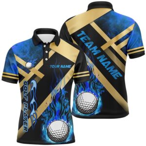 Men’s Golf Polo Shirts Custom Blue Flame…