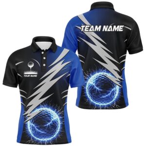 Men’s Golf Polo Shirts Custom Blue Lightning…