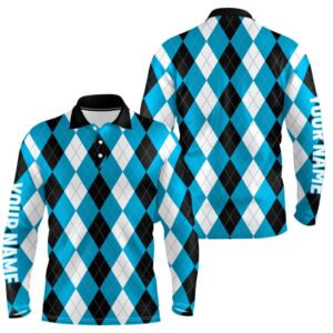Men s Golf Polo Shirts Custom Cyan Blue Argyle Plaid Pattern Golf Attire For Men Golf Polo Shirt Golf Shirts 2 v2zetd.jpg