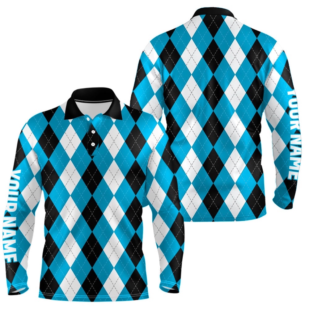 Men’s Golf Polo Shirts Custom Cyan Blue Argyle Plaid Pattern Golf Attire For Men, Golf Polo Shirt, Golf Shirts Men’s Golf Polo Shirts Custom Cyan Blue Argyle Plaid Pattern Golf Attire For Men, Golf Polo Shirt, Golf Shirts