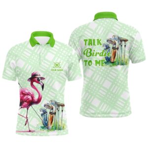 Men’s Golf Polo Shirts Custom Green Flamingo…