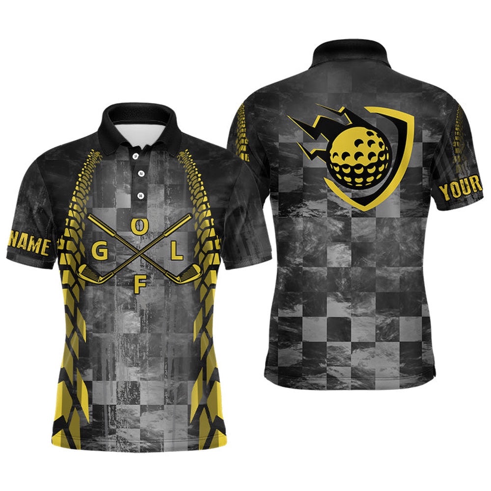 Men’s Golf Polo Shirts Custom Name Black Racing Yellow Pattern Golf Clubs Golf Outfit Men, Golf Polo Shirt, Golf Shirts Men’s Golf Polo Shirts Custom Name Black Racing Yellow Pattern Golf Clubs Golf Outfit Men, Golf Polo Shirt, Golf Shirts