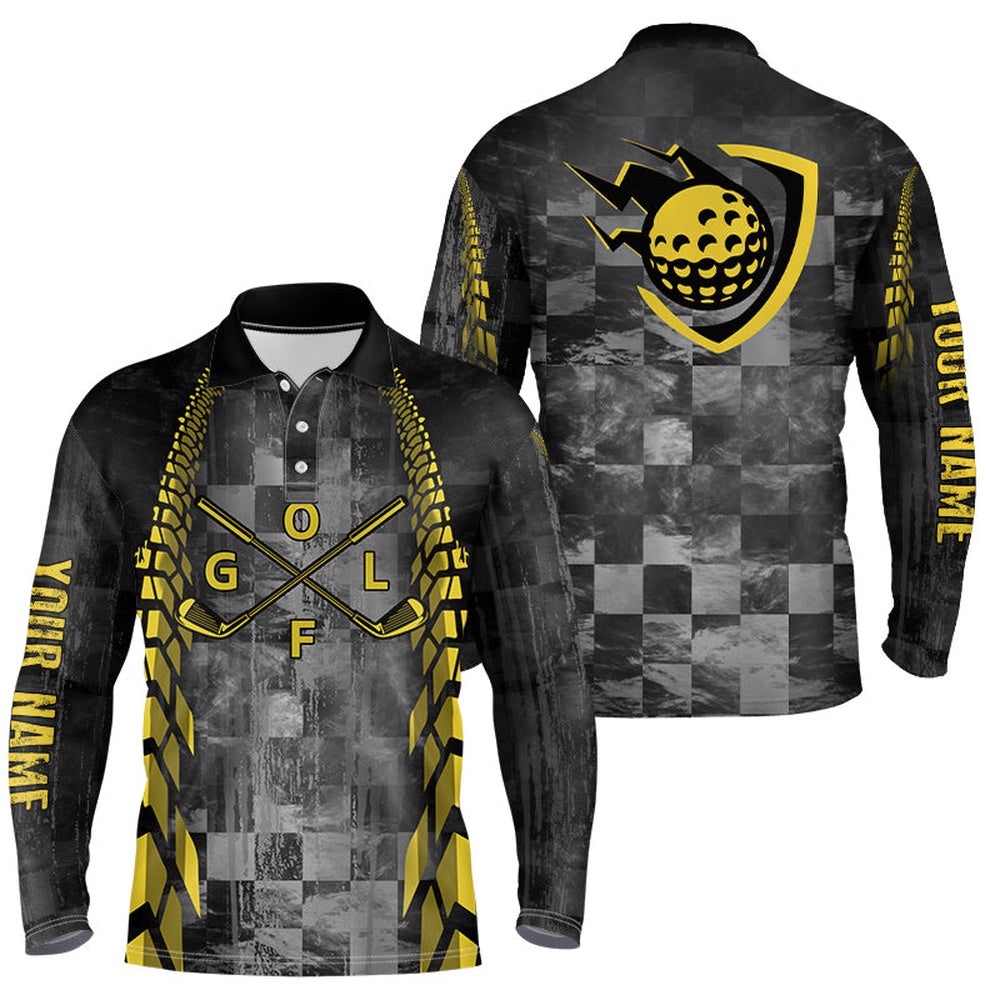 Men’s Golf Polo Shirts Custom Name Black Racing Yellow Pattern Golf Clubs Golf Outfit Men, Golf Polo Shirt, Golf Shirts Men’s Golf Polo Shirts Custom Name Black Racing Yellow Pattern Golf Clubs Golf Outfit Men, Golf Polo Shirt, Golf Shirts