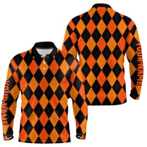 Men s Golf Polo Shirts Custom Orange And Black Argyle Plaid Halloween Pattern Golf Attire For Men Golf Polo Shirt Golf Shirts 2 ceirzm.jpg