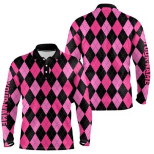 Men s Golf Polo Shirts Custom Pink And Black Argyle Plaid Pattern Golf Attire For Men Golf Polo Shirt Golf Shirts 2 ryorrr.jpg