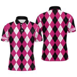 Men’s Golf Polo Shirts Custom Pink Argyle…