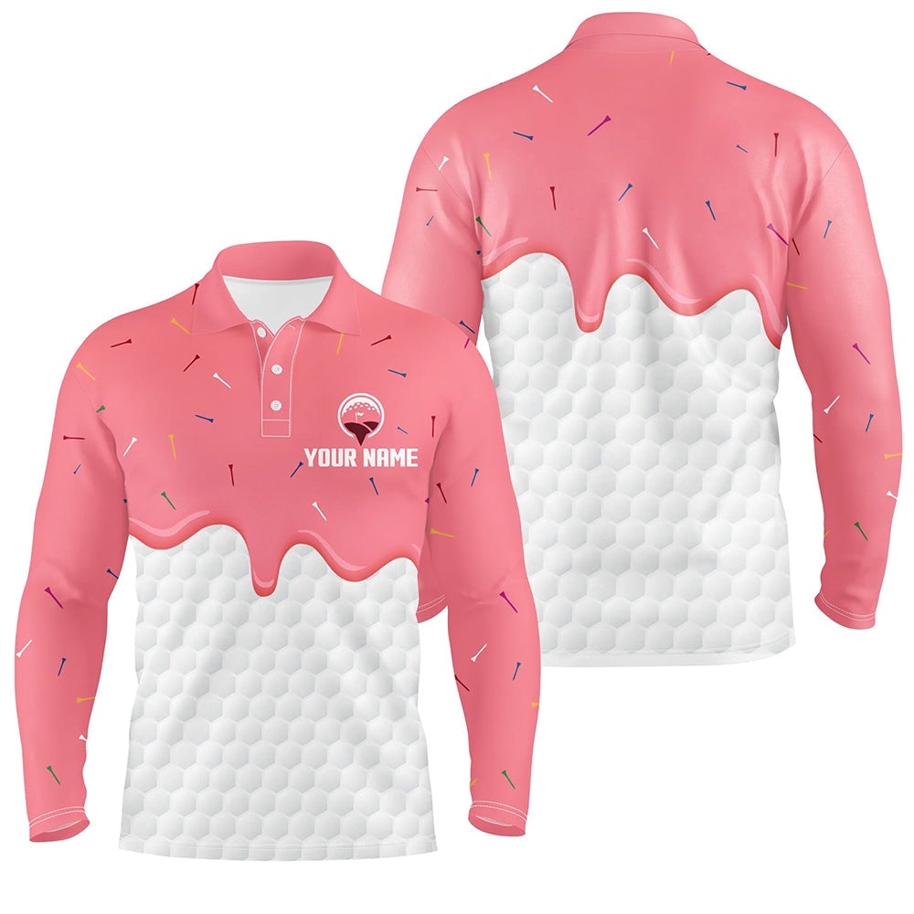 Men’s Golf Polo Shirts Custom Pink Ice Cream Melting On Golf Ball For Men’s, Golf Polo Shirt, Golf Shirts Men’s Golf Polo Shirts Custom Pink Ice Cream Melting On Golf Ball For Men’s, Golf Polo Shirt, Golf Shirts