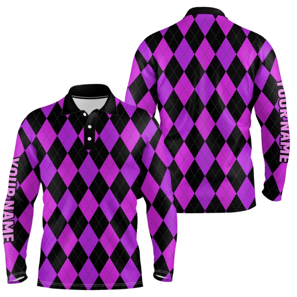 Men’s Golf Polo Shirts Custom Purple And Black Argyle Plaid Pattern Golf Attire For Men, Golf Polo Shirt, Golf Shirts Men’s Golf Polo Shirts Custom Purple And Black Argyle Plaid Pattern Golf Attire For Men, Golf Polo Shirt, Golf Shirts