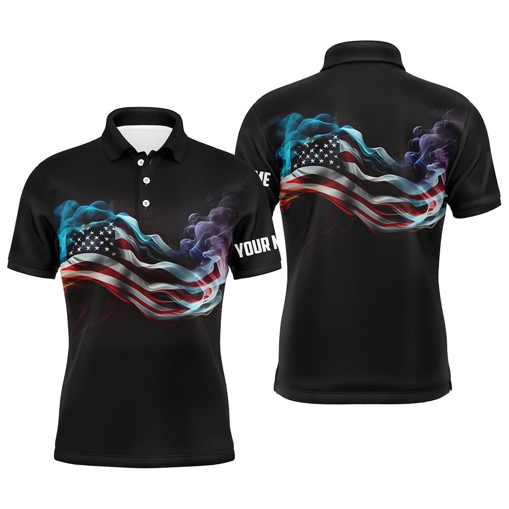 Men’s Golf Polo Shirts Custom Smoke American Flag Patriotic Black Golf Tops For Men’s, Golf Polo Shirt, Golf Shirts Men’s Golf Polo Shirts Custom Smoke American Flag Patriotic Black Golf Tops For Men’s, Golf Polo Shirt, Golf Shirts