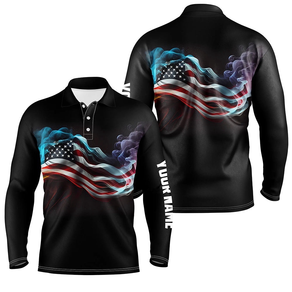 Men’s Golf Polo Shirts Custom Smoke American Flag Patriotic Black Golf Tops For Men’s, Golf Polo Shirt, Golf Shirts Men’s Golf Polo Shirts Custom Smoke American Flag Patriotic Black Golf Tops For Men’s, Golf Polo Shirt, Golf Shirts