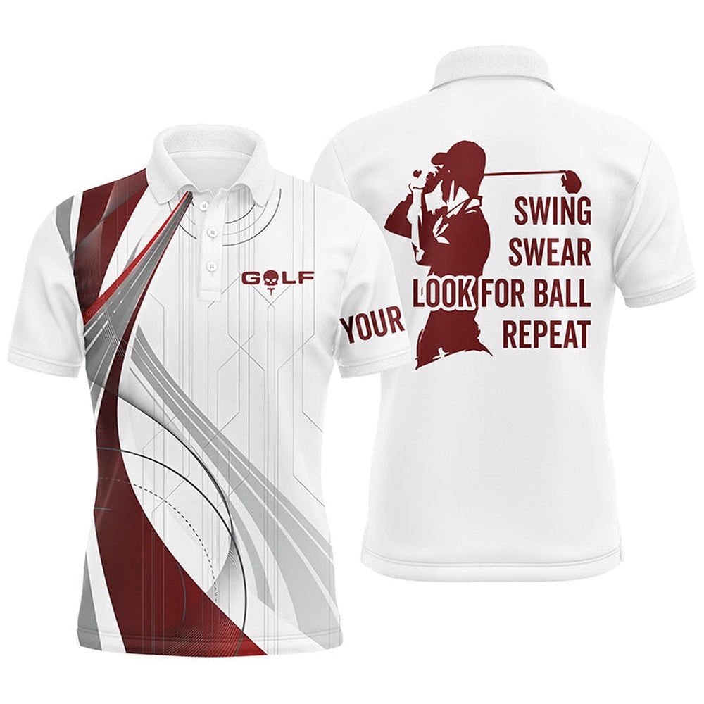 Men’s Golf Polo Shirts Custom Swing Swear Look For Ball Repeat White Golf Tops For Men’s, Golf Polo Shirt, Golf Shirts Men’s Golf Polo Shirts Custom Swing Swear Look For Ball Repeat White Golf Tops For Men’s, Golf Polo Shirt, Golf Shirts