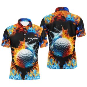 Men’s Golf Polo Shirts Custom Water Fire…